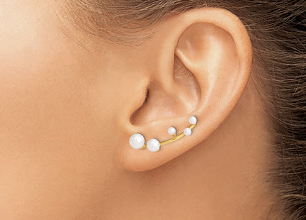 Sterling Silver Gold-tone Flash Gold-plated 3- White Round Freshwater Cultured Pearl Ear Climber Earrings