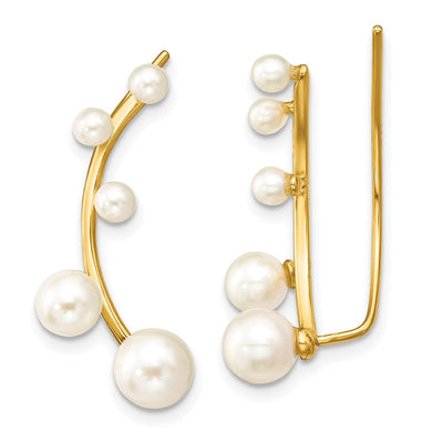 Sterling Silver Gold-tone Flash Gold-plated White Round Freshwater Cultured Pearl Ear Climber Earrings