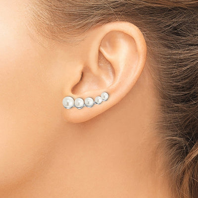 Sterling Silver Rhodium-plated White Freshwater Cultured Pearl Post Ear Climber Earrings