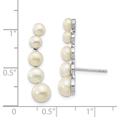 Sterling Silver Rhodium-plated White Freshwater Cultured Pearl Post Ear Climber Earrings