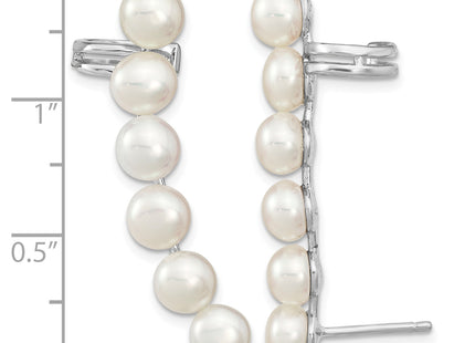 Sterling Silver Rhodium-plated 5- White Button Freshwater Cultured Pearl Post Ear Climber and Cuff Earrings