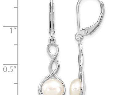 Sterling Silver Rhodium-plated Twisted 7- White Button Freshwater Cultured Pearl Leverback Dangle Earrings