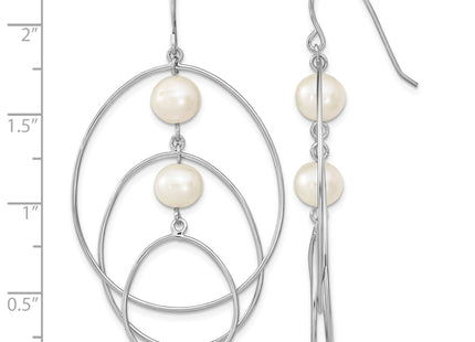 Sterling Silver Rhodium-plated 8- White Semi-Round Freshwater Cultured Pearl Circles Dangle Earrings