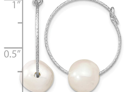 Sterling Silver Rhodium-plated 8- White Round Freshwater Cultured Pearl Hoop Earrings