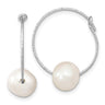 Sterling Silver Rhodium-plated 8- White Round Freshwater Cultured Pearl Hoop Earrings
