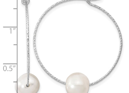 Sterling Silver Rhodium-plated 8- White Semi-Round Freshwater Cultured Pearl Hoop Earrings