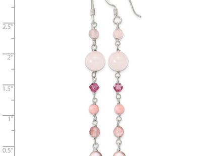 Sterling Silver Polished Pink FWC Pearl, Pink Jade, Rosaline, Cherry & Rose Quartz Dangle Earrings