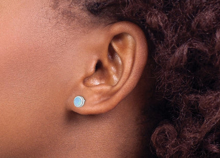 Sterling Silver RH-plated Polished Blue Created Opal Round Stud Earrings