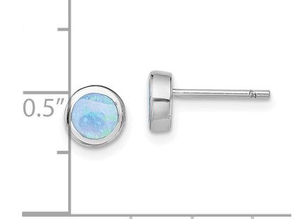 Sterling Silver RH-plated Polished Blue Created Opal Round Stud Earrings