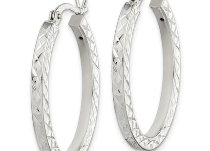 Sterling Silver Diamond-cut Oval Hoop Earrings (Style QE14121)