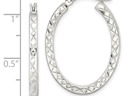 Sterling Silver Diamond-cut Oval Hoop Earrings (Style QE14121)