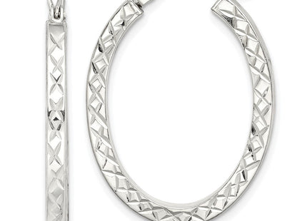 Sterling Silver Diamond-cut Oval Hoop Earrings (Style QE14121)
