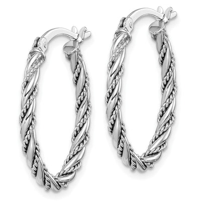 Sterling Silver Rhodium-plated Twisted Oval Hoop Earrings, 25.5 x 2.5mm