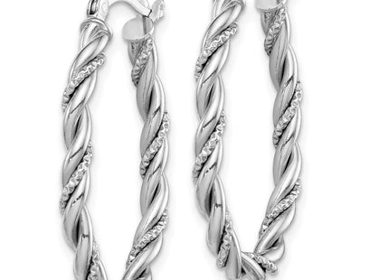 Sterling Silver Rhodium-plated Twisted Oval Hoop Earrings (Style QE14132)