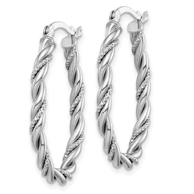 Sterling Silver Rhodium-plated Twisted Oval Hoop Earrings, 31 x 2.5mm