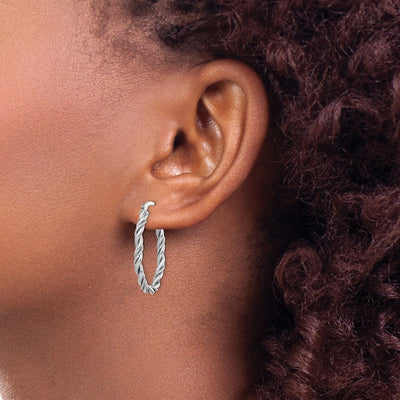 Sterling Silver Rhodium-plated Twisted Oval Hoop Earrings, 31 x 2.5mm