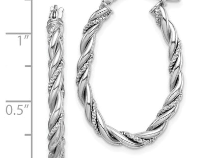 Sterling Silver Rhodium-plated Twisted Oval Hoop Earrings (Style QE14132)