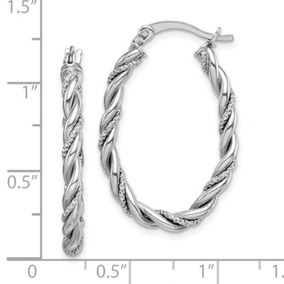Sterling Silver Rhodium-plated Twisted Oval Hoop Earrings, 31 x 2.5mm