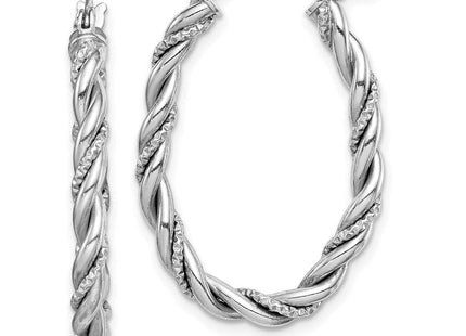 Sterling Silver Rhodium-plated Twisted Oval Hoop Earrings (Style QE14132)