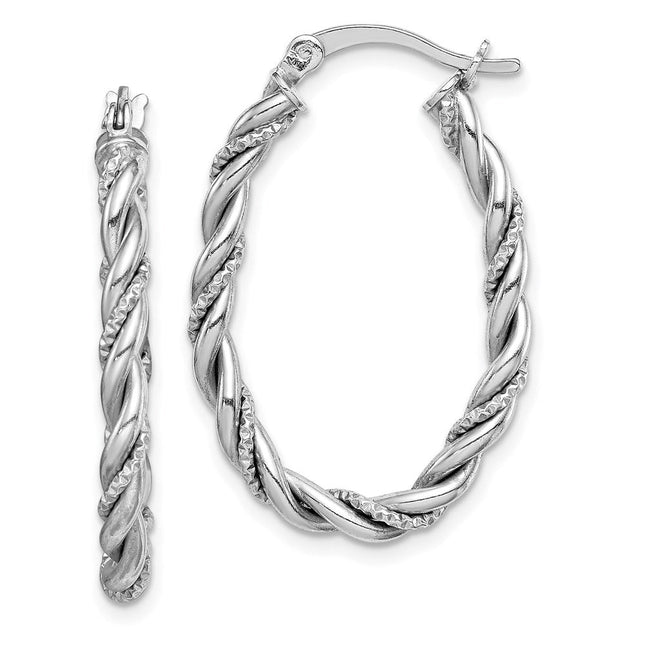 Sterling Silver Rhodium-plated Twisted Oval Hoop Earrings, 31 x 2.5mm