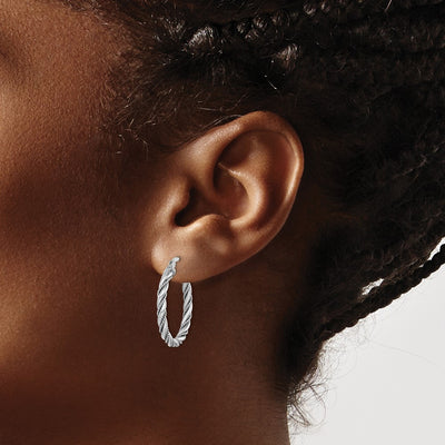 Sterling Silver Rhodium-plated Twisted Hoop Earrings, 25 x 2.5mm
