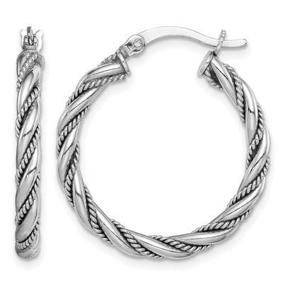 Sterling Silver Rhodium-plated Twisted Hoop Earrings, 25 x 2.5mm