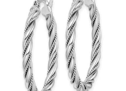 Sterling Silver Rhodium-plated 2. Twisted Hoop Earrings (Style QE14134)