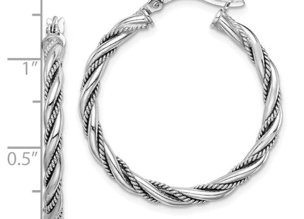 Sterling Silver Rhodium-plated 2. Twisted Hoop Earrings (Style QE14134)