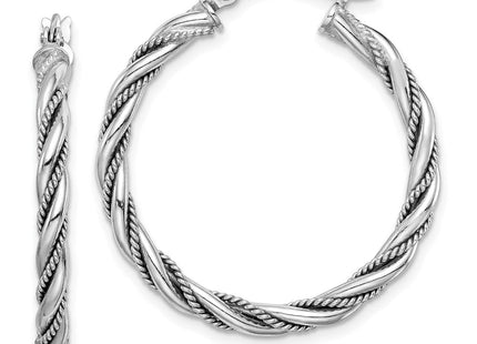 Sterling Silver Rhodium-plated 2. Twisted Hoop Earrings (Style QE14134)