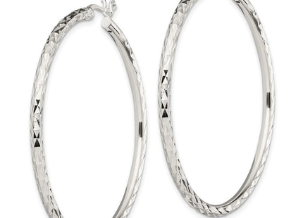 Sterling Silver Polished Diamond-Cut Round Hoop Earrings (Style QE14138)