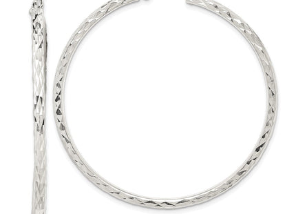 Sterling Silver Polished Diamond-Cut Round Hoop Earrings (Style QE14138)