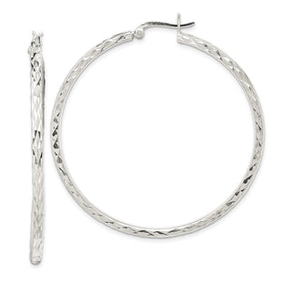 Sterling Silver Polished Diamond-Cut Round Hoop Earrings (Style QE14138)