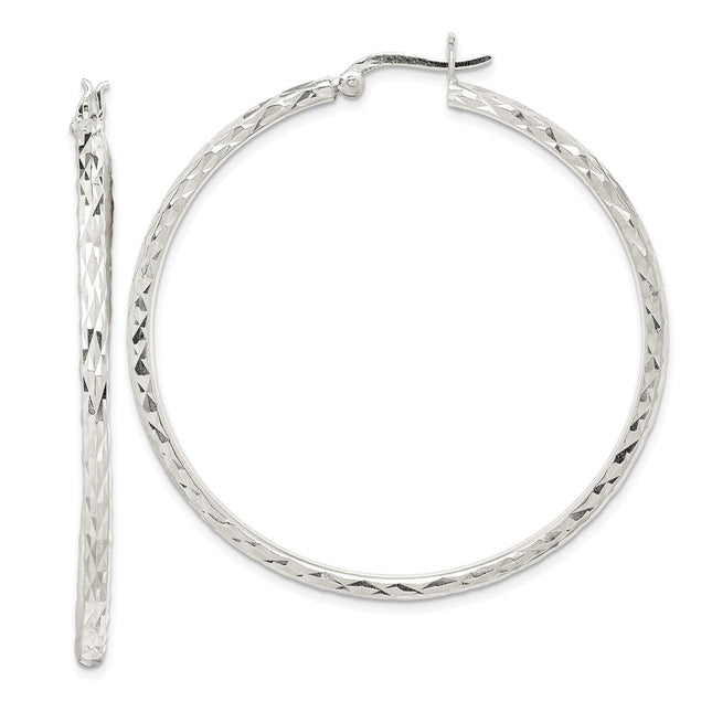 Sterling Silver Polished Diamond-Cut Round Hoop Earrings, 52 x 51mm