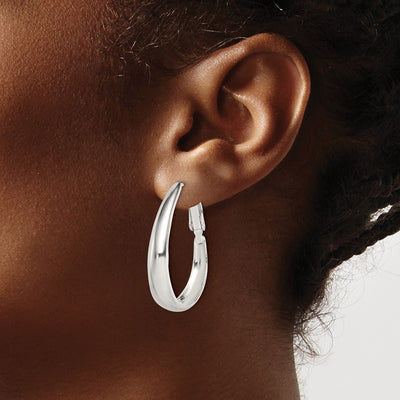 Sterling Silver Polished Omega Back Hoop Earrings, 30.45 x 23.5mm