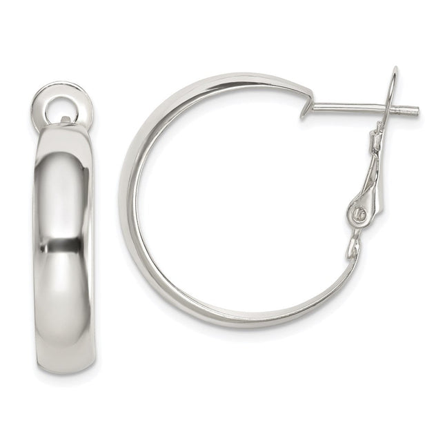 Sterling Silver Polished Omega Back Hoop Earrings, 24.6 x 24.6mm
