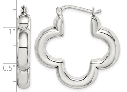 Sterling Silver Polished Clover Hoop Earrings