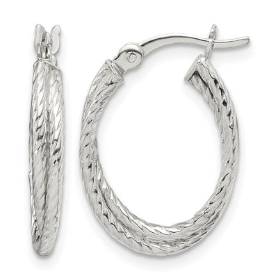 Sterling Silver Twisted and Textured Hoop Earrings, 20.25 x 14.65mm
