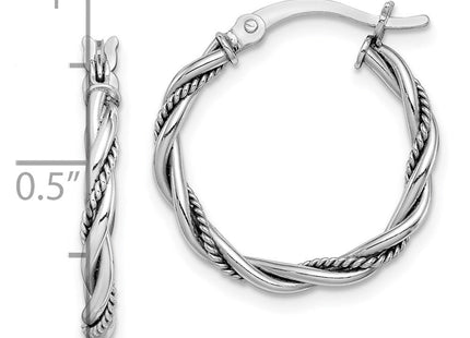 Sterling Silver Rhodium-plated Antiqued Twisted Hoop Earrings (Style QE14162)