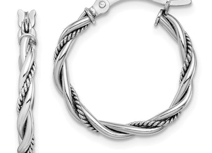 Sterling Silver Rhodium-plated Antiqued Twisted Hoop Earrings (Style QE14162)