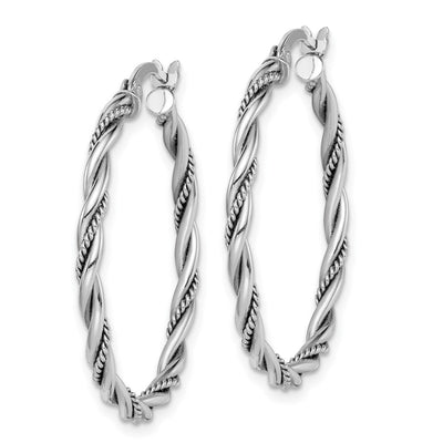 Sterling Silver Rhodium-plated Antiqued Twisted Hoop Earrings, 30 x 2mm