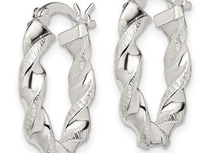 Sterling Silver Twisted and Textured Hoop Earrings (Style QE14165)