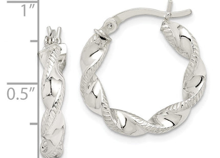Sterling Silver Twisted and Textured Hoop Earrings (Style QE14165)