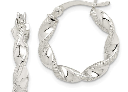 Sterling Silver Twisted and Textured Hoop Earrings (Style QE14165)