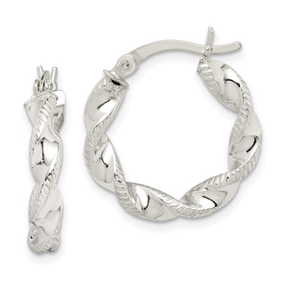 Sterling Silver Twisted and Textured Hoop Earrings, 20.6 x 20.1mm