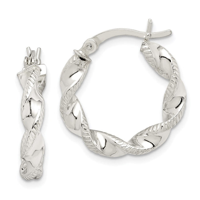 Sterling Silver Twisted and Textured Hoop Earrings, 20.6 x 20.1mm