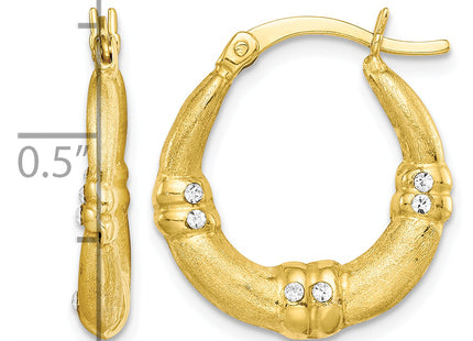 Sterling Silver Gold Tone and CZ Textured Hoop Earrings
