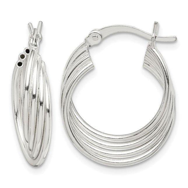 Sterling Silver Polished Twisted Multi-tube Round Hoop Earrings, 22.8 x 18.33mm