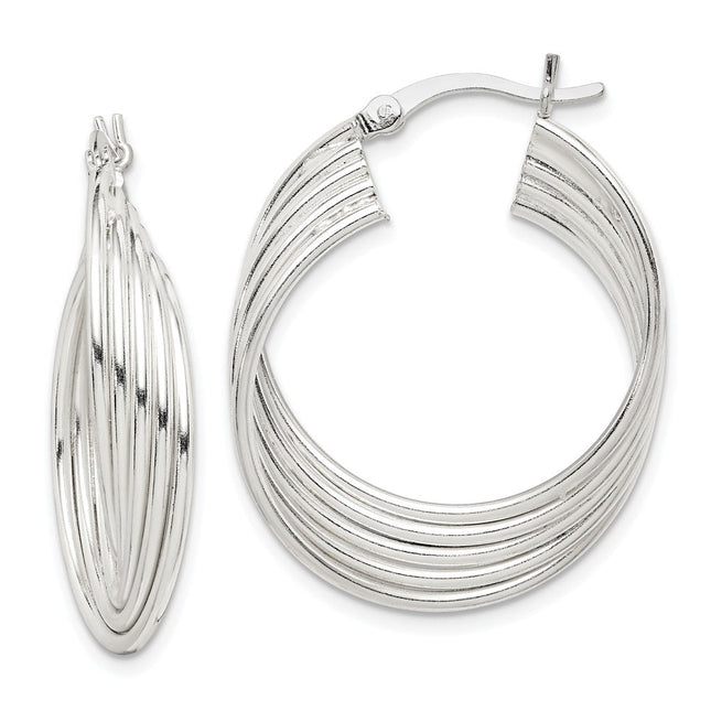 Sterling Silver Polished Twisted Multi-tube Round Hoop Earrings, 31.33 x 25.5mm