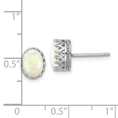 Sterling Silver Rhodium-plated Oval Created Opal Post Earrings