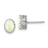Sterling Silver Rhodium-plated Oval Created Opal Post Earrings
